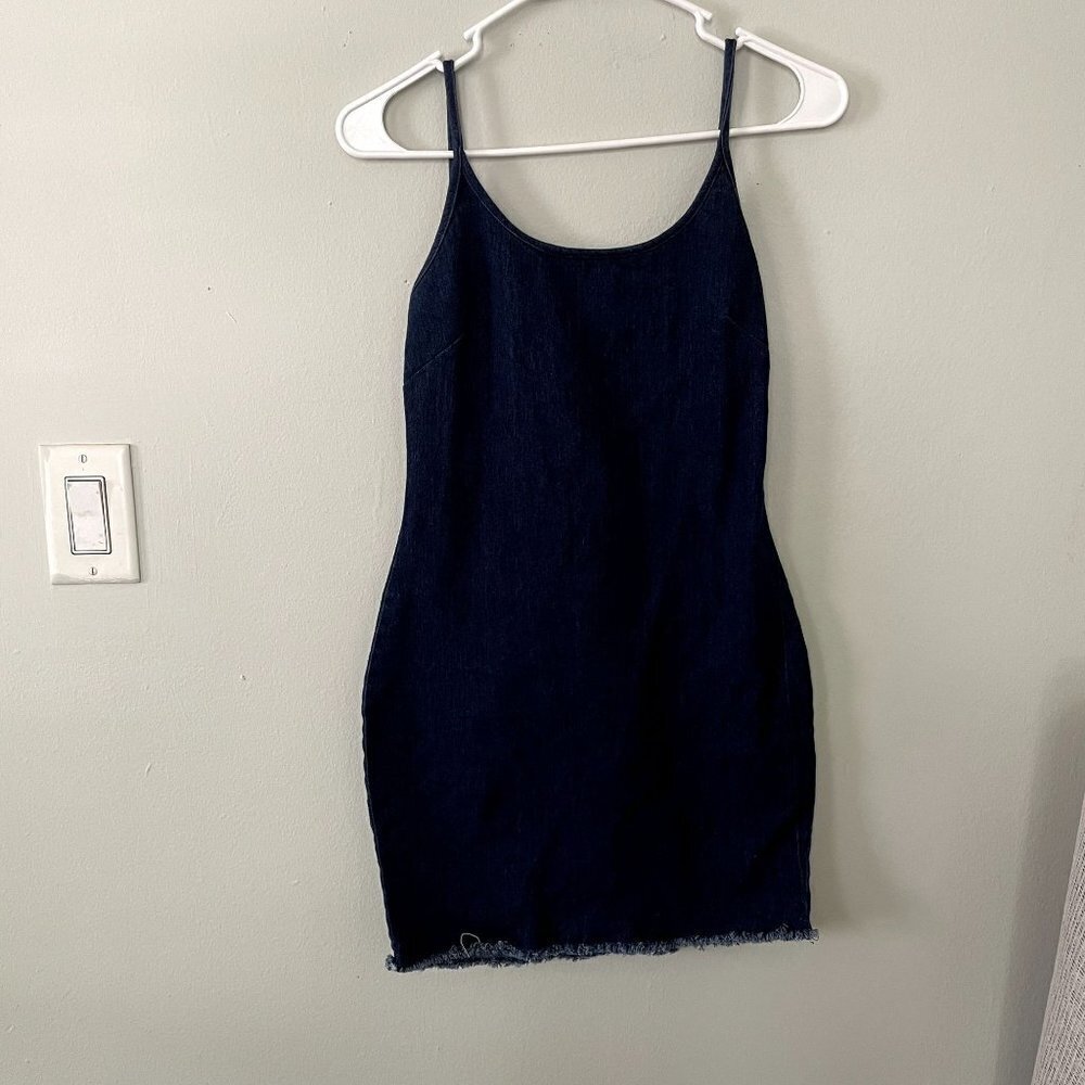 by the way. dark denim backless minidress mini skirt casual zip up summer dress
